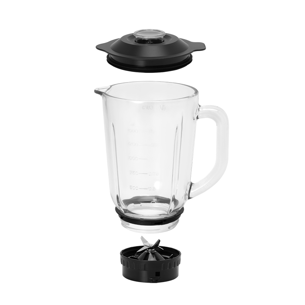 Cối thủy tinh lớn và lưỡi dao tháo rời của máy xay sinh tố Elmich